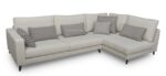Sofá con chaise longue Baros en tela gris perla