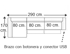 SOFÁ CON 2 RELAX MOTOR , CHAISE LONGUE ARCÓN Y BOTONERA CON USB EN EL BRAZO DE LA PARTE DEL SOFÁ «DR»