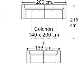 Conjunto sofá cama 3 plazas con colchón de 140 x 200 cm. y sofá cama 2 plazas fijo