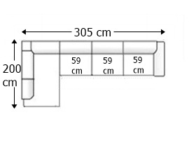 Sofá esquinero 4,5 plazas 3 asientos, drecho.