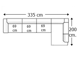 Sofá esquinero 3 asientos, 5 plazas, izquierdo