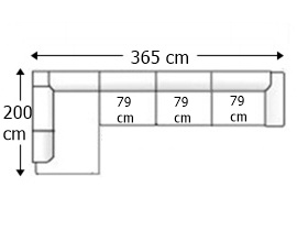 Sofá esquinero 3 asientos, 6 plazas, derecho
