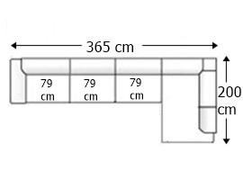 Sofá esquinero 6 plazas 3 asientos, izquierdo.