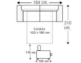 Sofá 2,5 plazas con cama apertura italiana y colchón de 120 x 190 cm