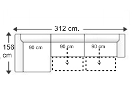 Sofá 3,5 plazas deslizantes XL. chaise longue derecha.