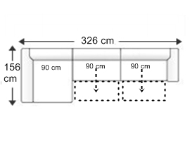 Sofá 3,5 plazas con 2 asientos XL. chaise longue derecha.