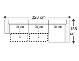 Sofá 3,5 con 2 asientos  XL. chaise longue izquierda.