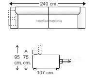 Sofá 3,5 plazas con 2 puf incorporados