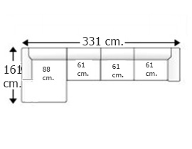 Sofá 3,5 plazas con 3 asientos y chaise longue derecha.