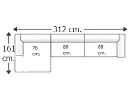 Sofá 3,5 plazas con chaise longue derecha.