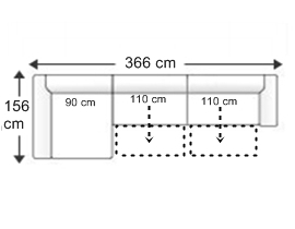 Sofá 4 plazas con 2 asientos XL. chaise longue derecha.