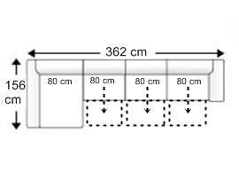 Sofá 5 plazas con 3 deslizantes XL. chaise longue derecha.