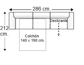 Sofá 5 plazas con cama apertura italiana colchón de 140 x 190 cm. + asiento deslizante brazos siesta y arcón izquierda