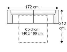 Sofá 3 plazas con cama apertura italiana y colchón de 140 x 190 cm. grosor 15 cm.