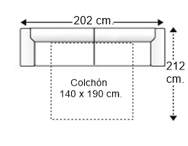 Sofá 3 plazas con cama apertura italiana y colchón de 140 x 190 cm. grosor 15 cm.