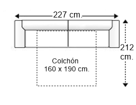 Sofá 3,5 plazas con cama apertura italiana y colchón de 160 x 190 cm. grosor 15 cm.