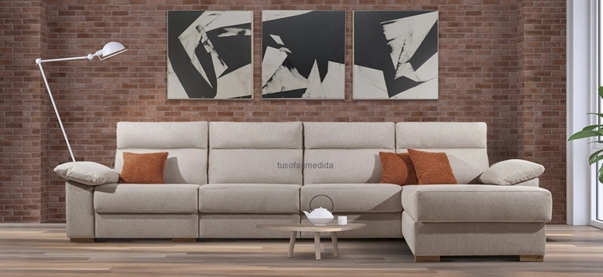 Sofá convertible en cama apertura italiana, asiento relax y chaise longue arcón