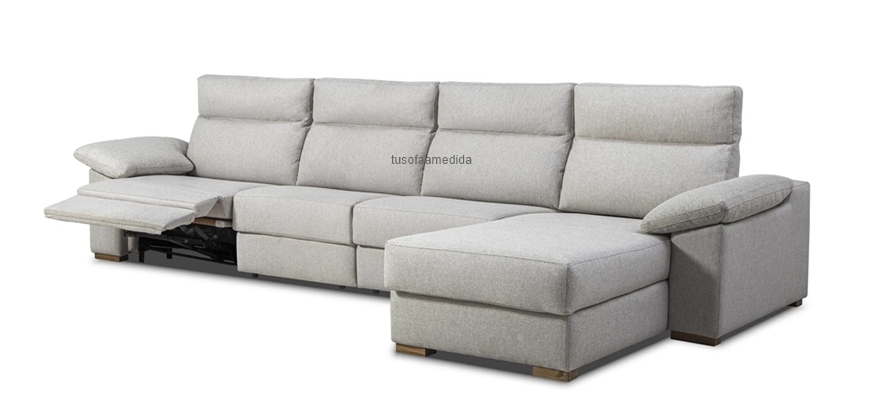 Sofá 3 asientos con chaise longue convertible en cama y relax motor