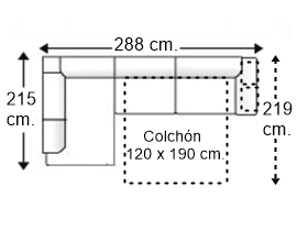 Sofá esquinero 3,5 plazas con cama apertura italiana colchón de 120 x 190 cm. brazo 2 pouf derecha