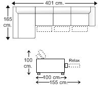 Sofá 6 plazas con 3 relax motor y chaise longue arcón derecha