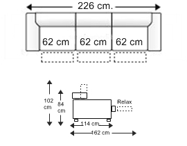 Sofá relax 3,5 plazas 3 asientos trimotor,brazos reducidos