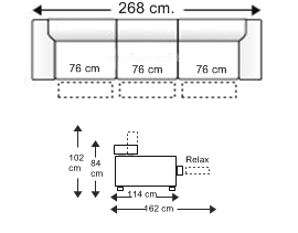 Sofá relax 5 plazas 3 asientos trimotor,  brazos reducidos