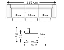 Sofá relax 6 plazas 3 asientos trimotor, brazos reducidos
