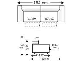 Sofá 2 plazas trimotor, brazos reducidos