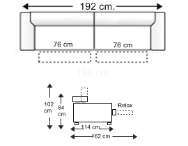 Sofá relax 3 plazas trimotor, brazos reducidos