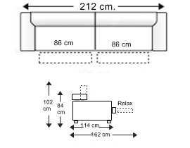 Sofá relax 3,5 plazas trimotor brazos reducidos