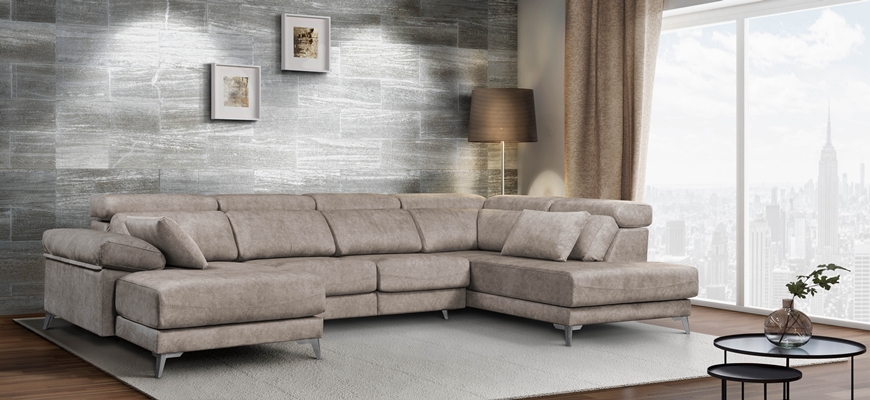 Sofá esquinero con chaise longue y asientos deslizantes Kithnos