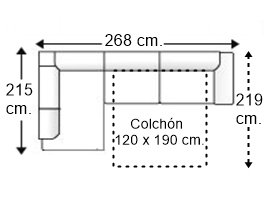 Sofá esquinero 3,5 plazas con cama apertura italiana colchón de 120 x 190 cm. brazo reducido derecha
