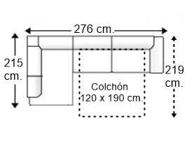 Sofá esquinero 3,5 plazas con cama apertura italiana colchón de 120 x 190 cm. brazo siesta y arcón derecha