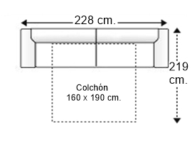Sofá 3,5 plazas con cama apertura italiana y colchón de 160 x 190 cm. brazos siesta y arcón