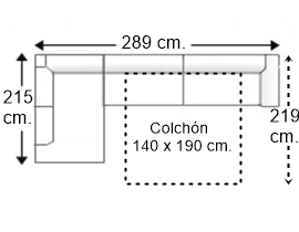 .Sofá esquinero 4 plazas con cama apertura italiana colchón de 140 x 190 cm. y brazo recto derecha