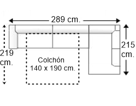Sofá esquinero 4 plazas con cama apertura italiana colchón de 140 x 190 cm. y brazo recto izquierda