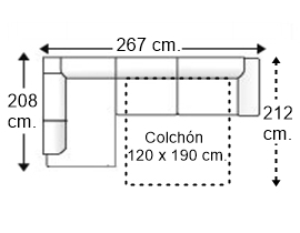 Sofá esquinero 3,5 plazas con cama apertura italiana colchón de 120 x 190 cm. y brazo derecha