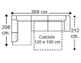 Sofá cama esquinero 3,5 plazas con cama apertura italiana colchón de 120 x 190 cm. brazo siesta y arcón derecha