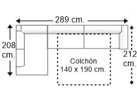 Sofá cama esquinero 4 plazas con cama apertura italiana colchón de 140 x 190 cm. brazo siesta y arcón derecha