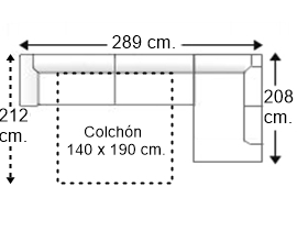 Sofá cama esquinero 4 plazas con cama apertura italiana colchón de 140 x 190 cm. brazo siesta y arcón izquierda