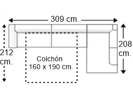 Sofá cama esquinero 4,5 plazas con cama apertura italiana colchón de 160 x 190 cm. brazo siesta y arcón izquierda
