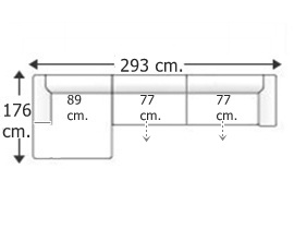 Sofá 3 plazas con chaise longue amplia derecha.