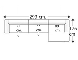 Sofá 3 plazas con chaise longue amplia izquierda.