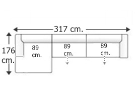 Sofá 3,5 plazas con chaise longue amplia derecha.