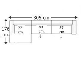 Sofá 3,5 plazas con chaise longue derecha.