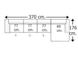 Sofá 5 plazas con 3 asientos y chaise longue izquierda.