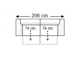 Sofá 3 plazas con 2 asientos deslizantes manual brazos 27 cm.