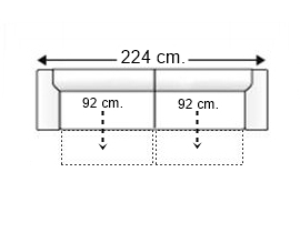 Sofá 3,5 plazas con 2 asientos deslizantes manual brazos 20 cm.