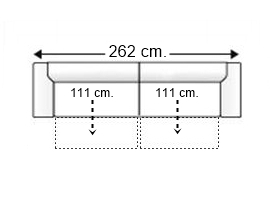 Sofá 4 plazas con 2 asientos deslizantes manual brazos 20 cm.