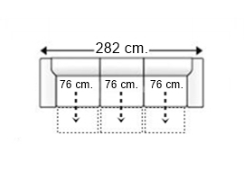 Sofá 4 plazas con 3 asientos deslizantes manual brazos 27 cm.